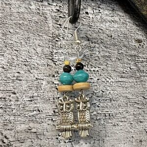 Silver and Turquoise Owl Dangle Earrings